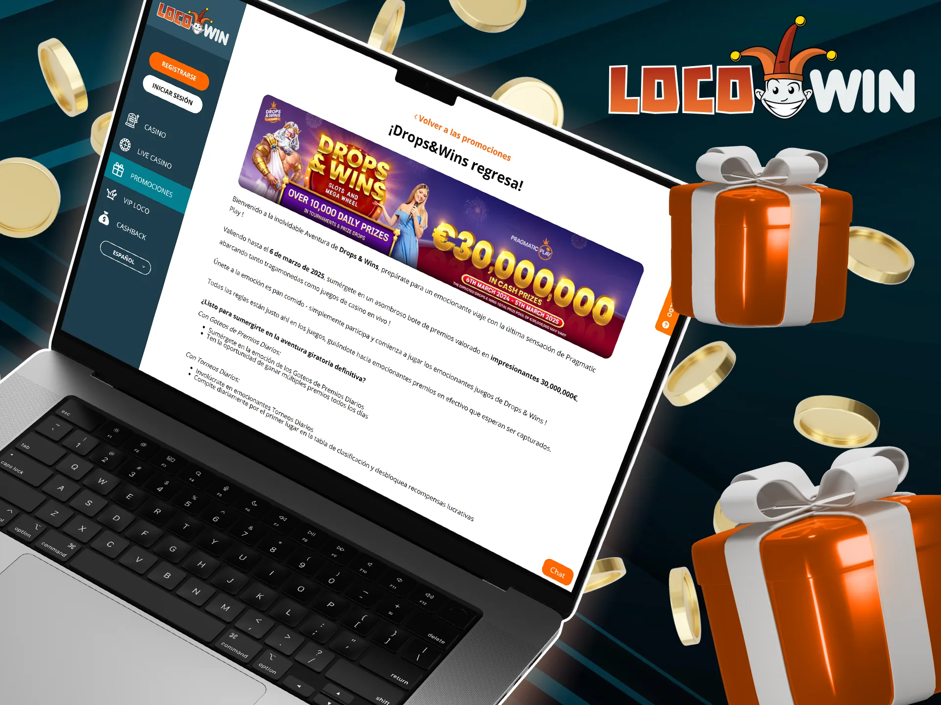 Consigue la oportunidad de ganar premios extra participando en la promoción Drops & Wins de LocoWin.