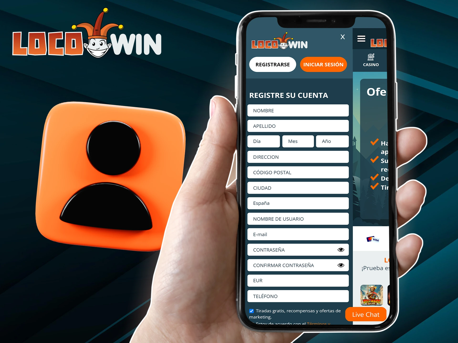 Registrarse en LocoWin desde un dispositivo móvil es tan fácil como hacerlo desde un sitio web completo.