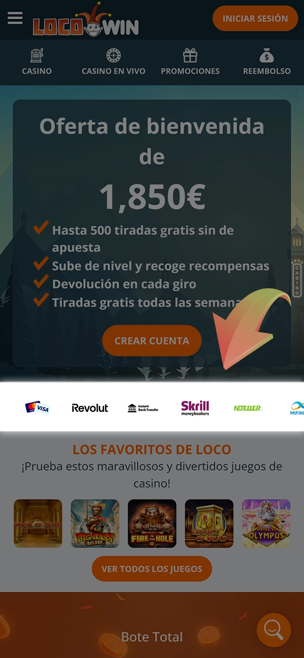 Deposite fondos en su cuenta LocoWin desde su dispositivo móvil.