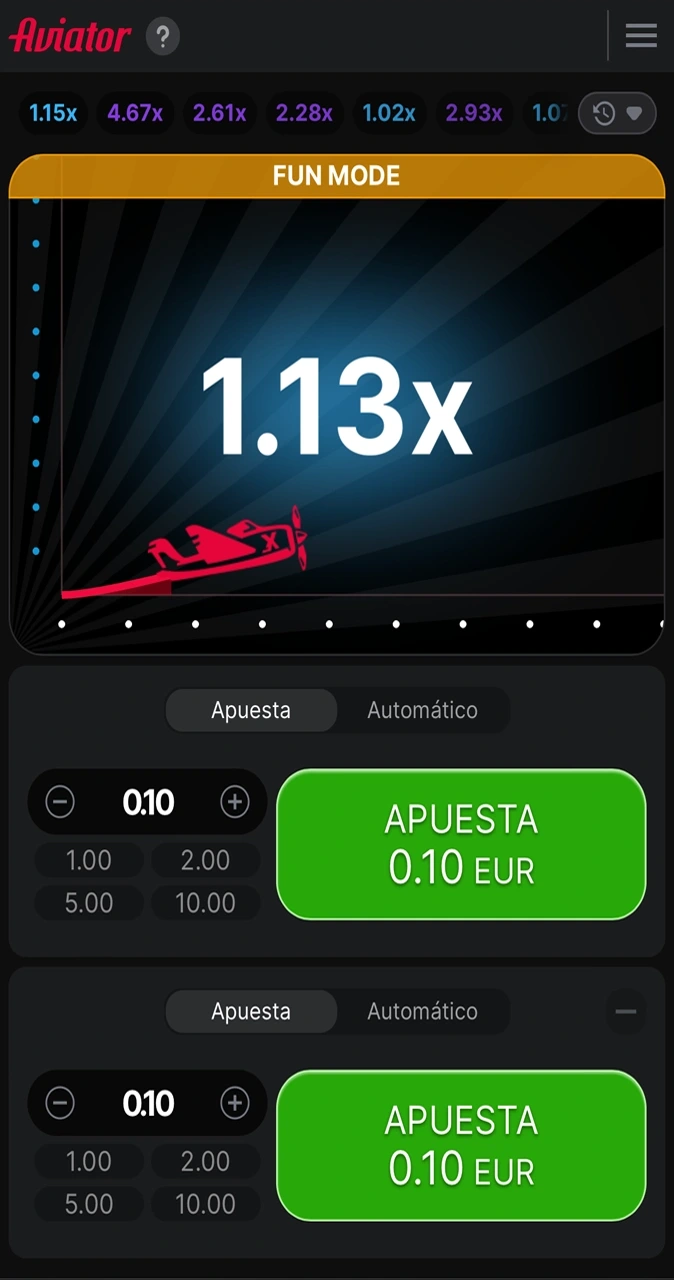 Inicio de la ronda del juego Aviador en Locowin.