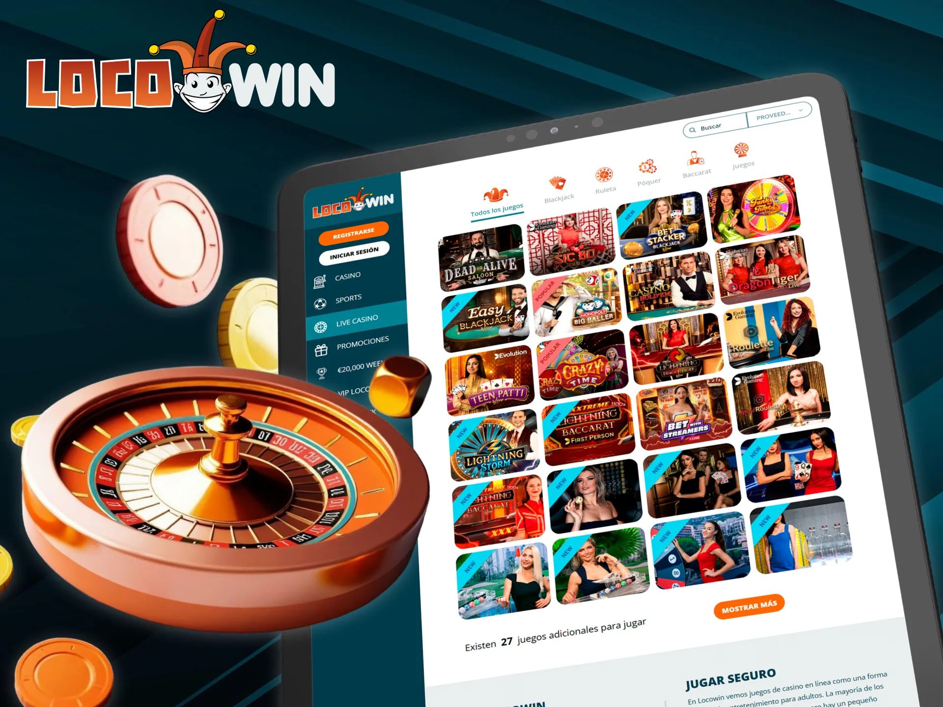 Juega a juegos de casino en vivo con crupieres reales en la página web oficial de Locowin.