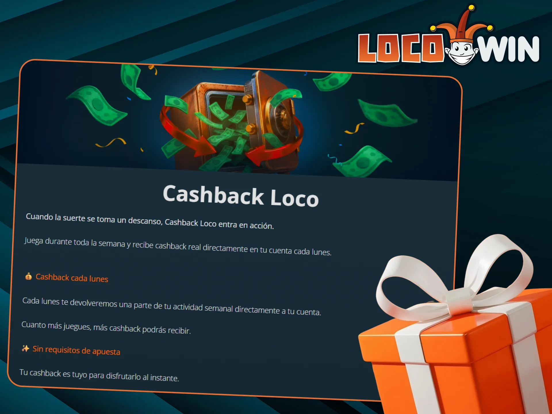 Juega en LocoWin Casino y consigue un cashback semanal cada lunes.