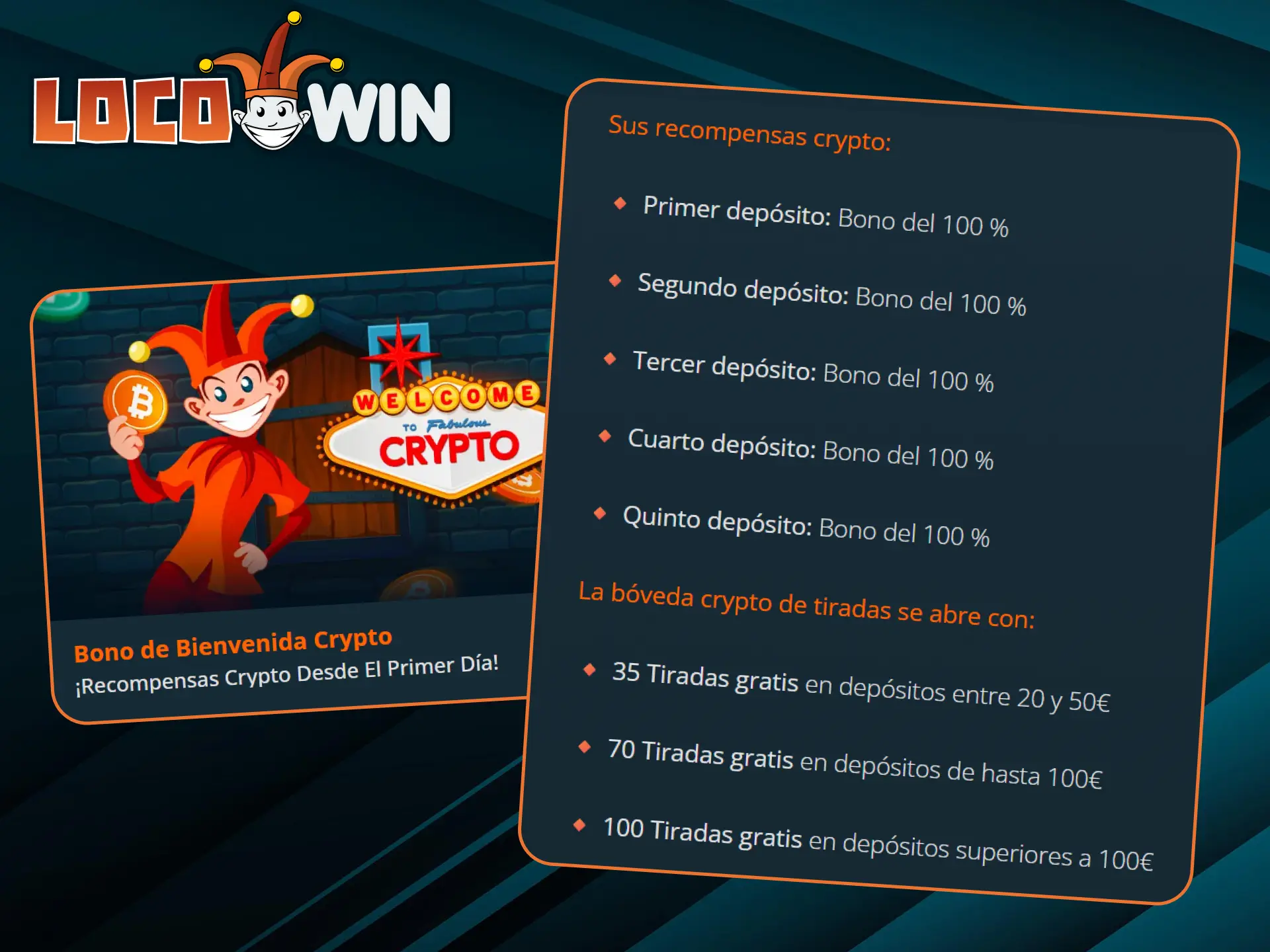 Empieza con un bono cripto de LocoWin y juega a las tragaperras jackpot.
