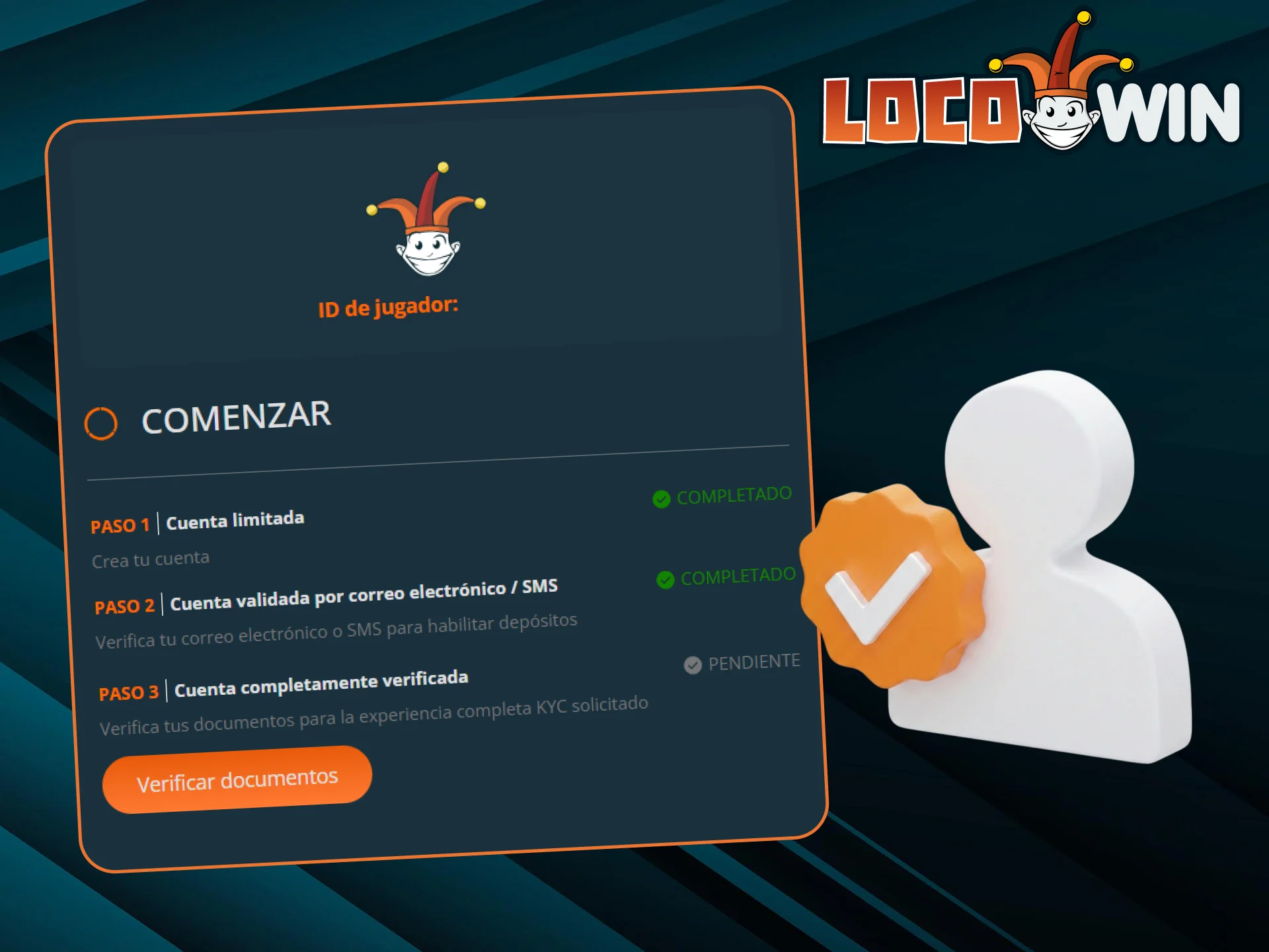 Complete el proceso de verificación de cuenta de LocoWin para mantener sus datos seguros.
